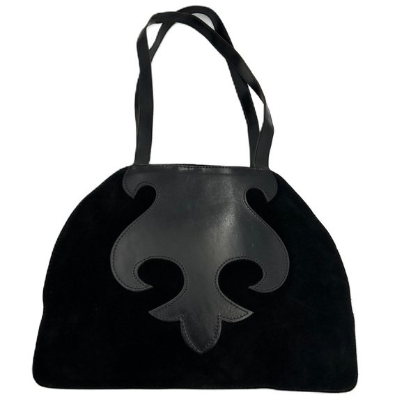 Subissati Handbags - Vintage 70s Suede Handbag Genuine Leather Medium 10" Zipper Straps Italy Black